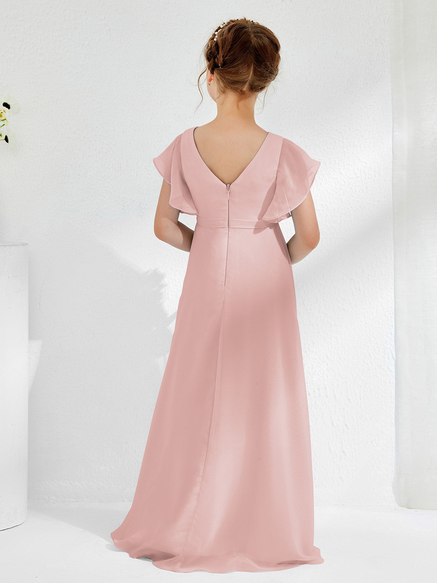 A-line Flutter Sleeves Junior Bridesmaid Dresses Dusty Rose